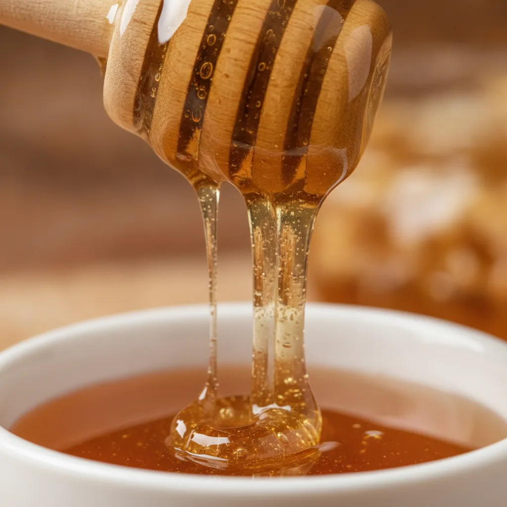 Raw honey dripping from a spoon